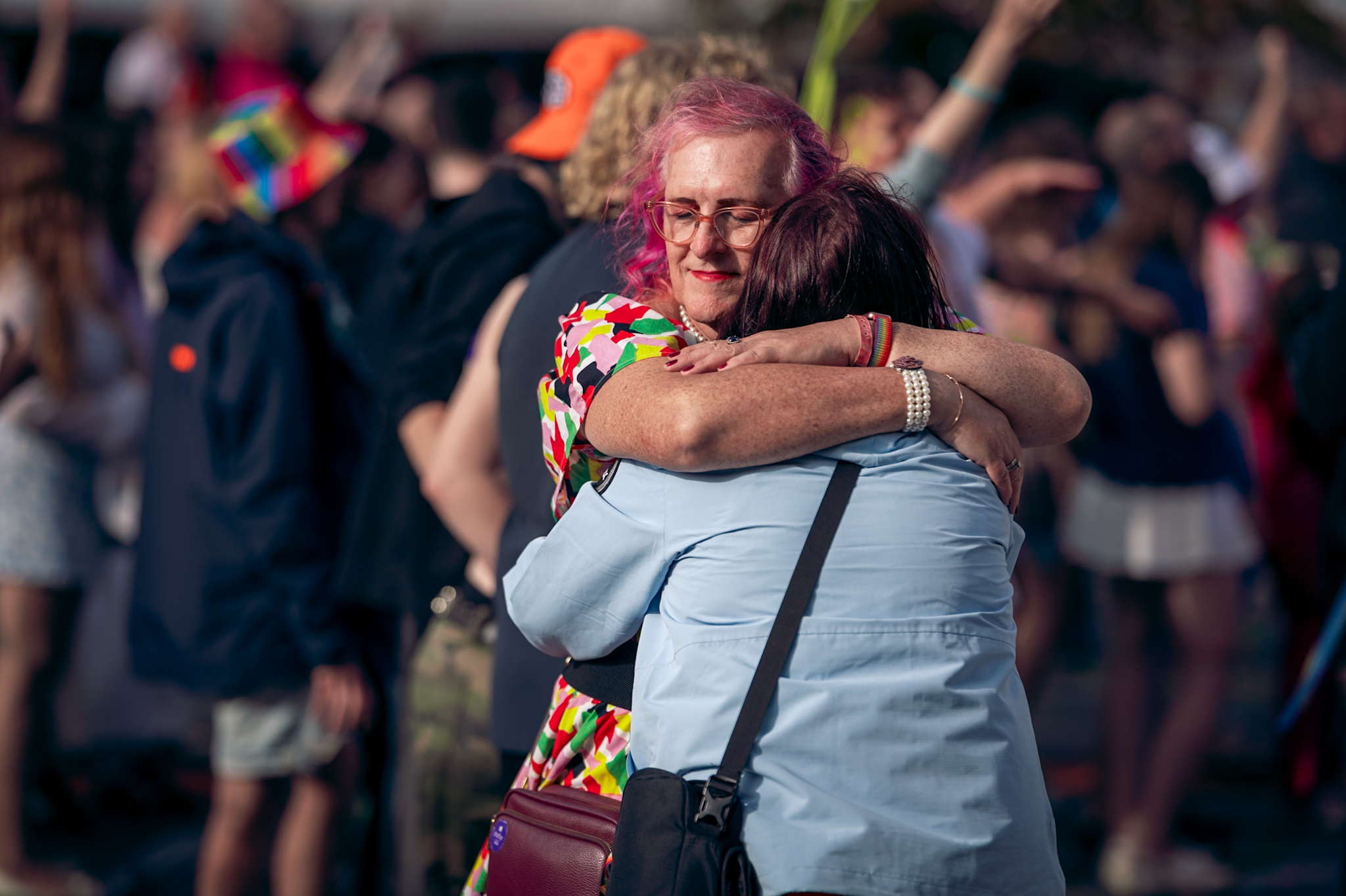 Two people embracing at Southampton Pride